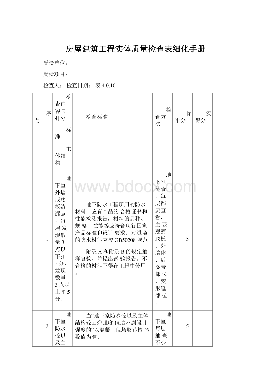 房屋建筑工程实体质量检查表细化手册Word格式.docx_第1页