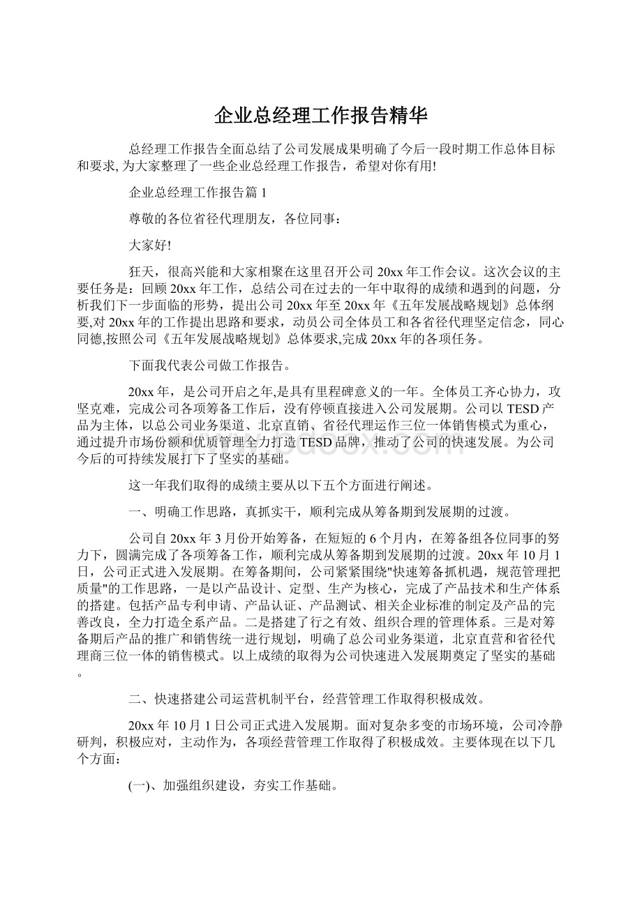 企业总经理工作报告精华.docx