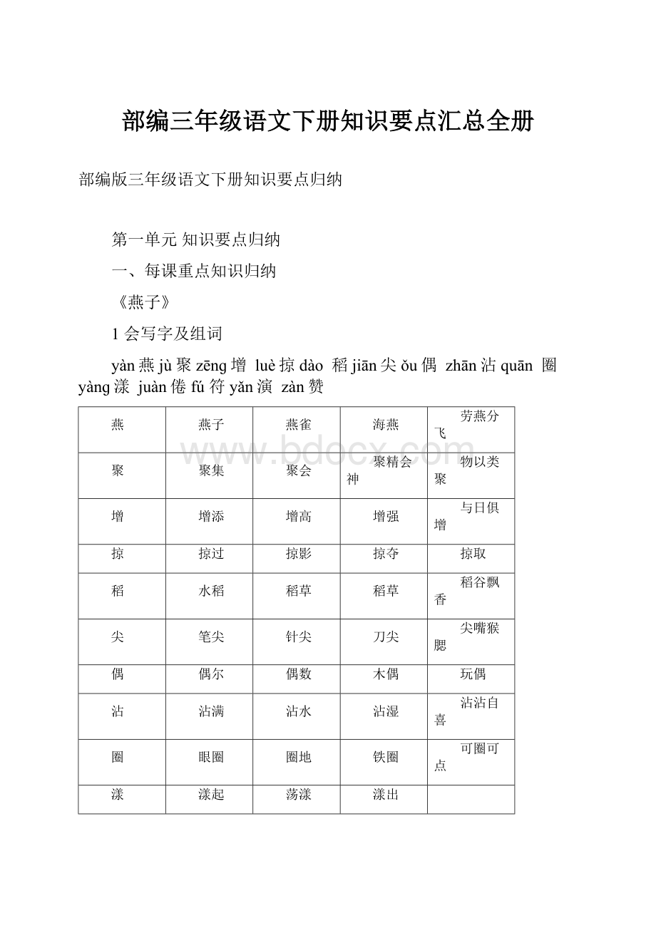 部编三年级语文下册知识要点汇总全册.docx_第1页