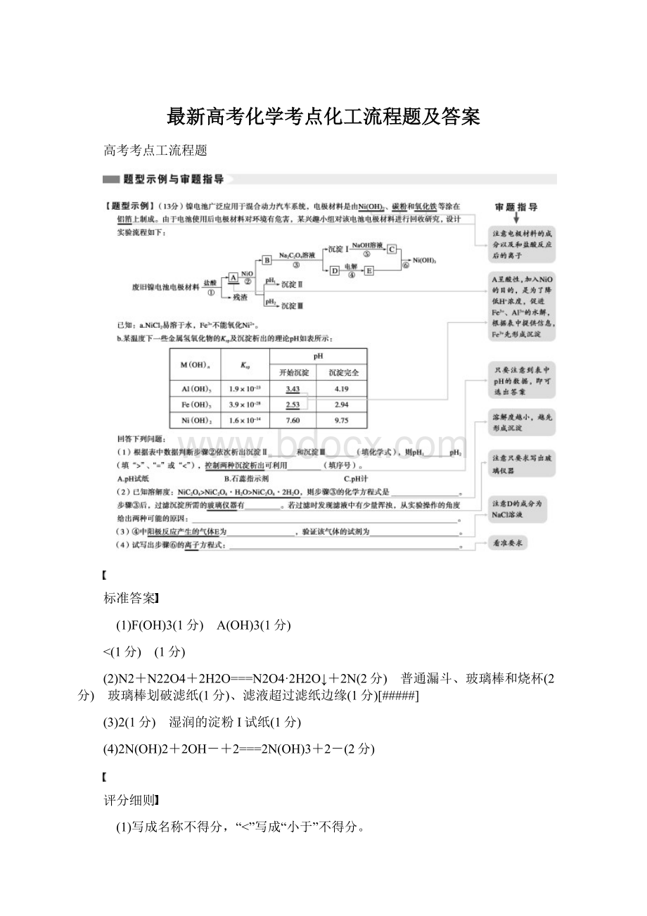 最新高考化学考点化工流程题及答案.docx_第1页