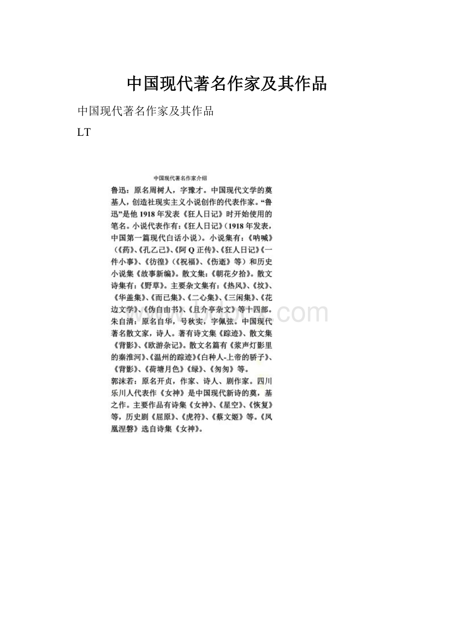 中国现代著名作家及其作品.docx_第1页