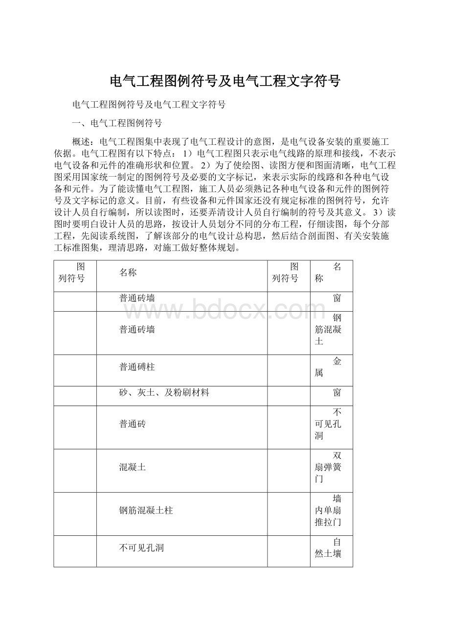 电气工程图例符号及电气工程文字符号.docx