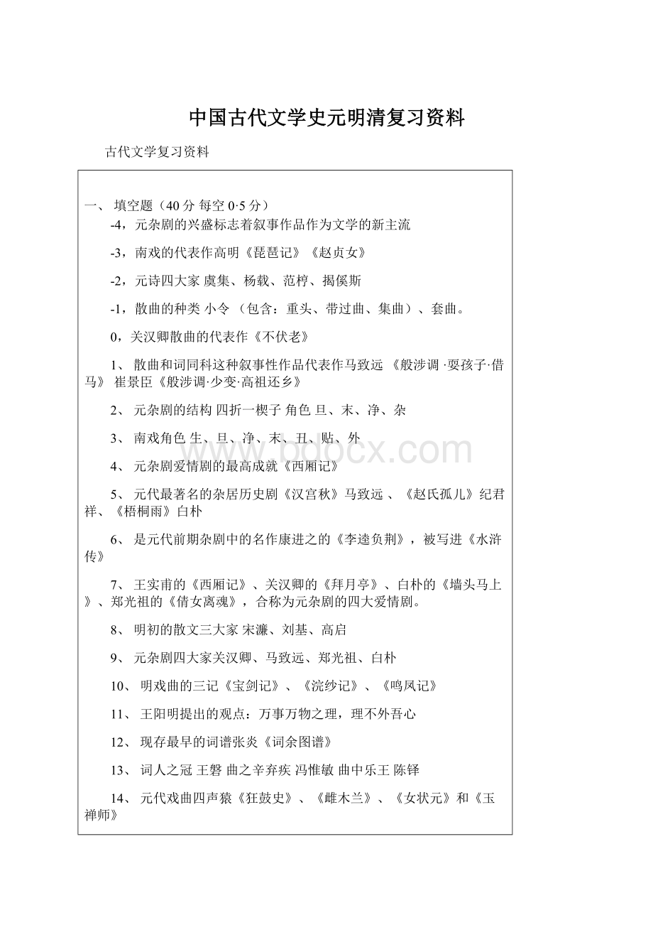中国古代文学史元明清复习资料.docx