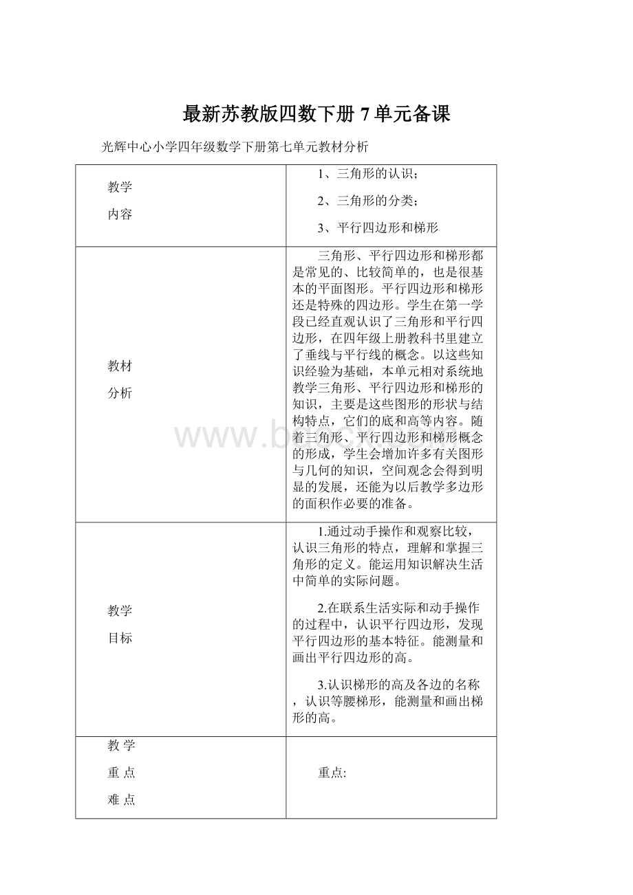 最新苏教版四数下册7单元备课Word文件下载.docx_第1页