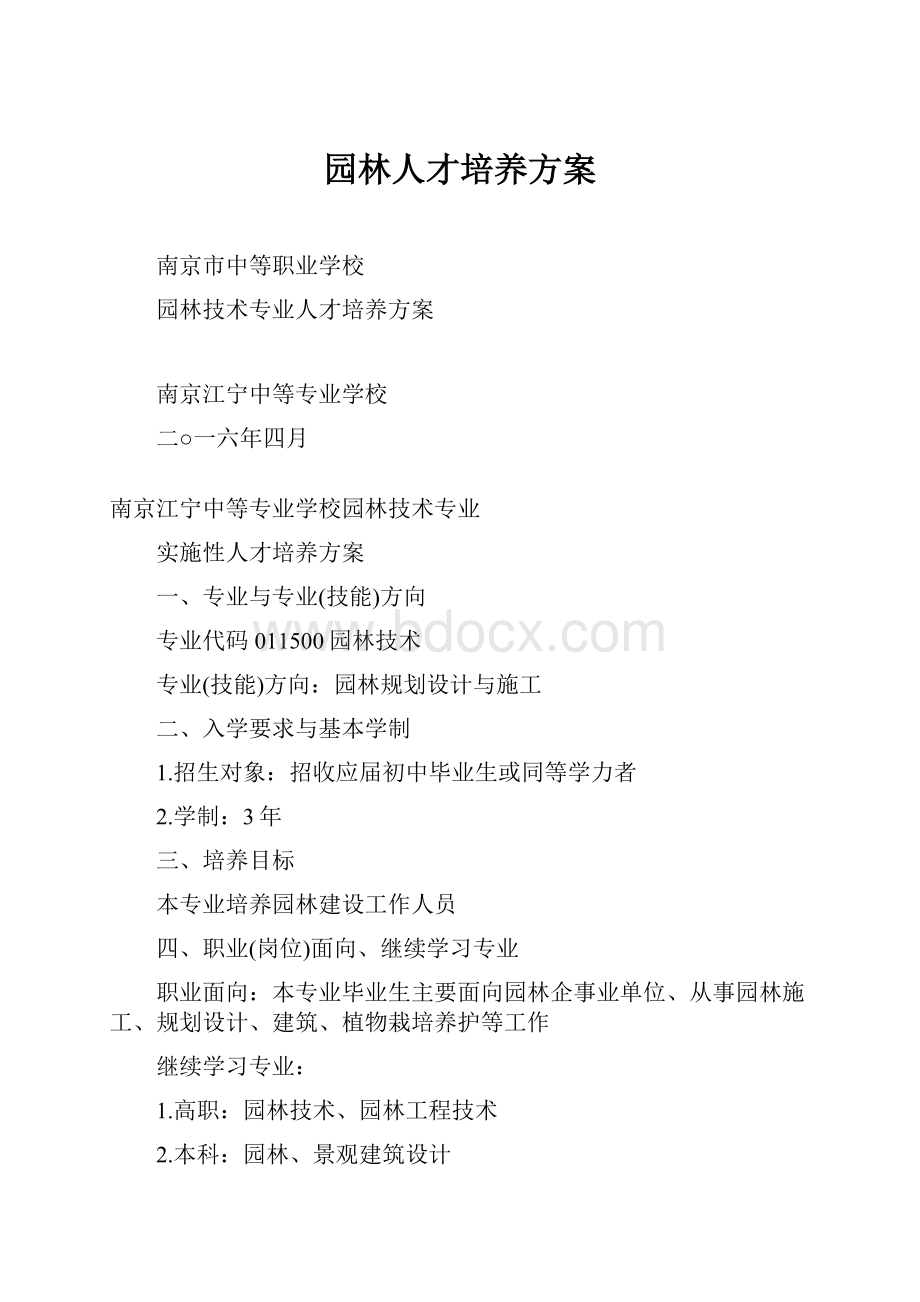 园林人才培养方案Word格式.docx