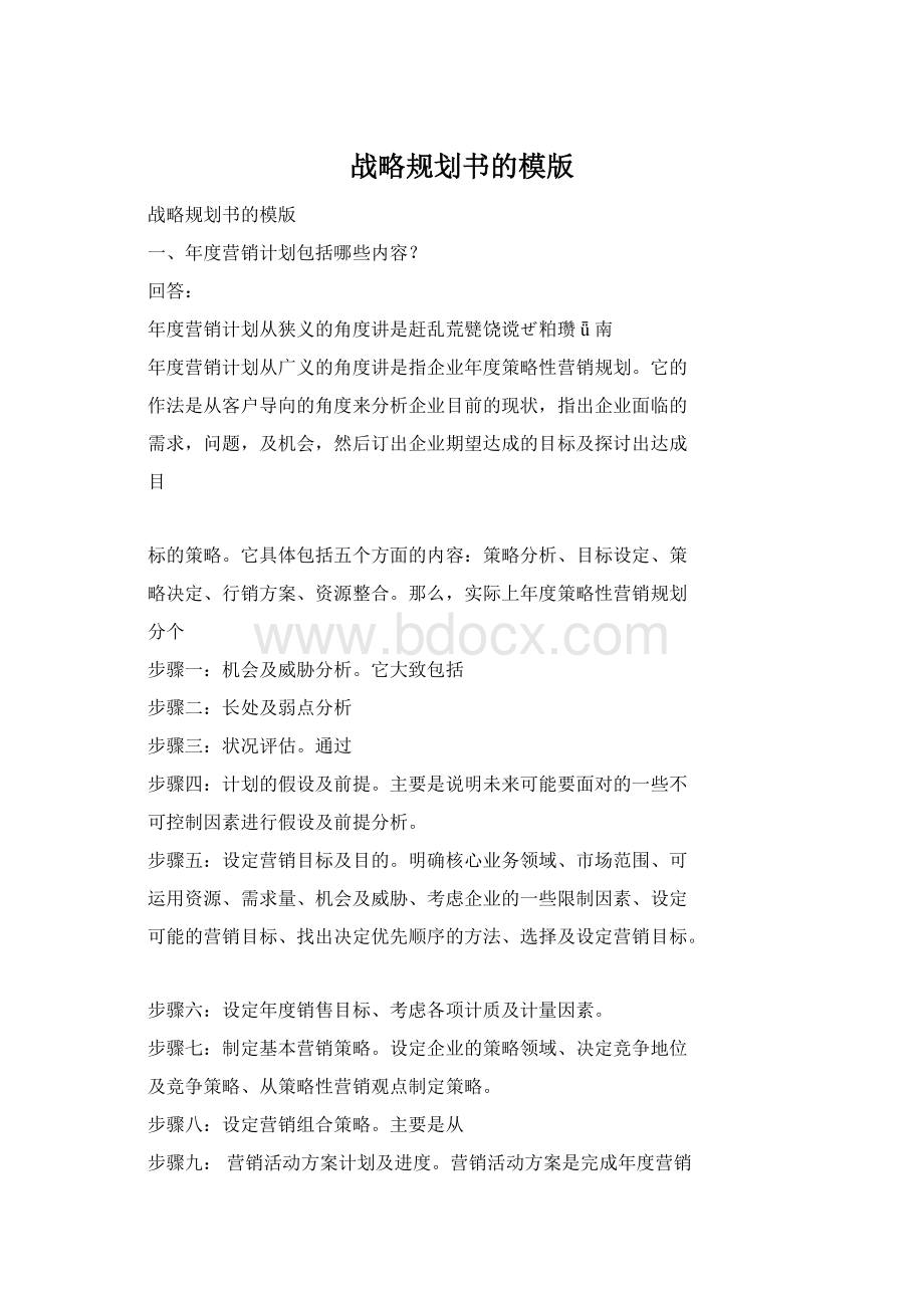 战略规划书的模版Word文档格式.docx