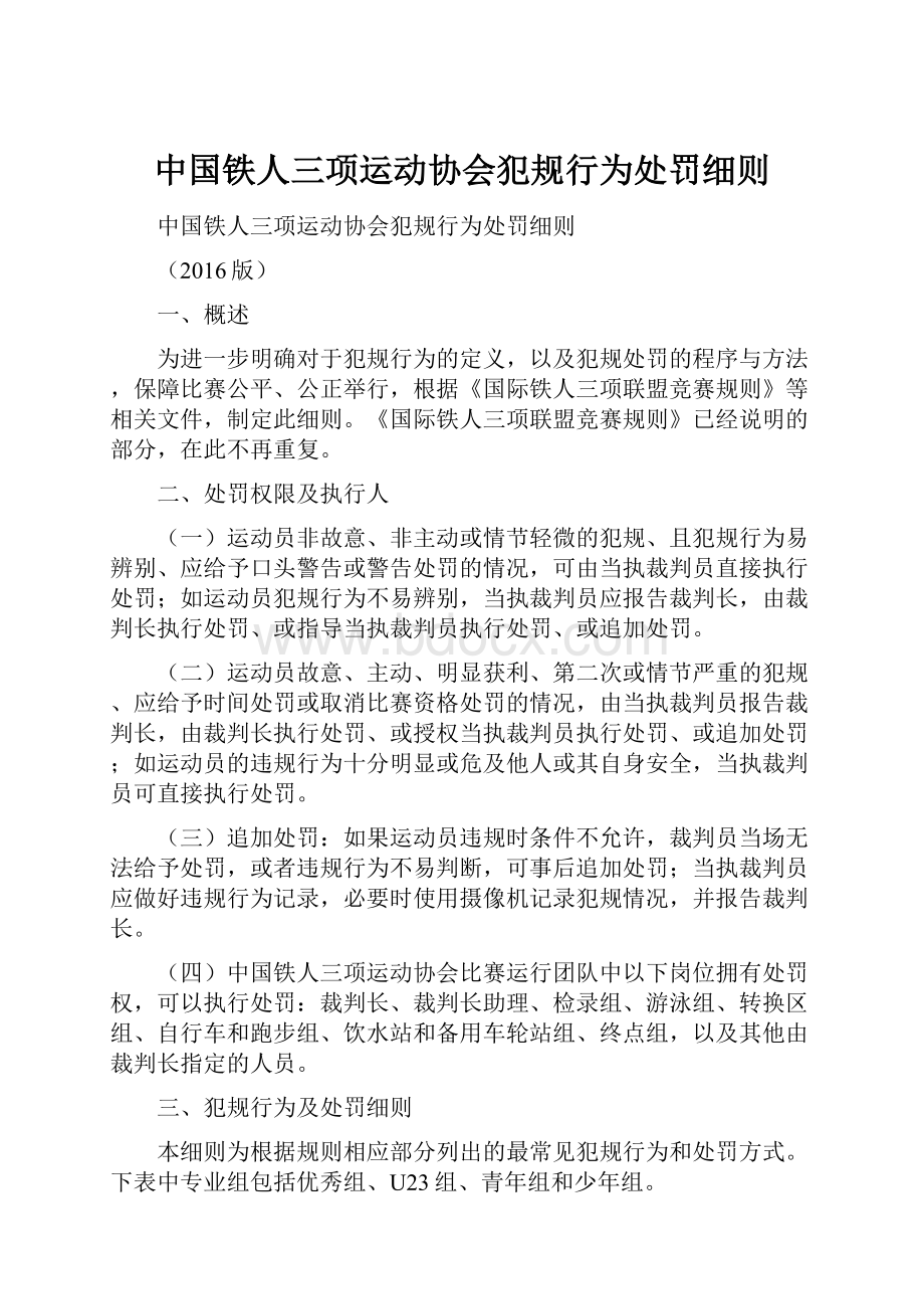 中国铁人三项运动协会犯规行为处罚细则.docx_第1页