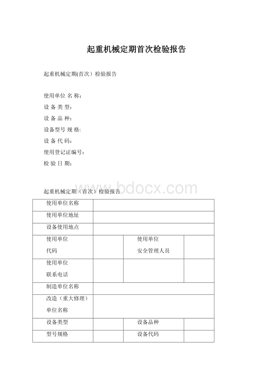 起重机械定期首次检验报告Word格式文档下载.docx_第1页