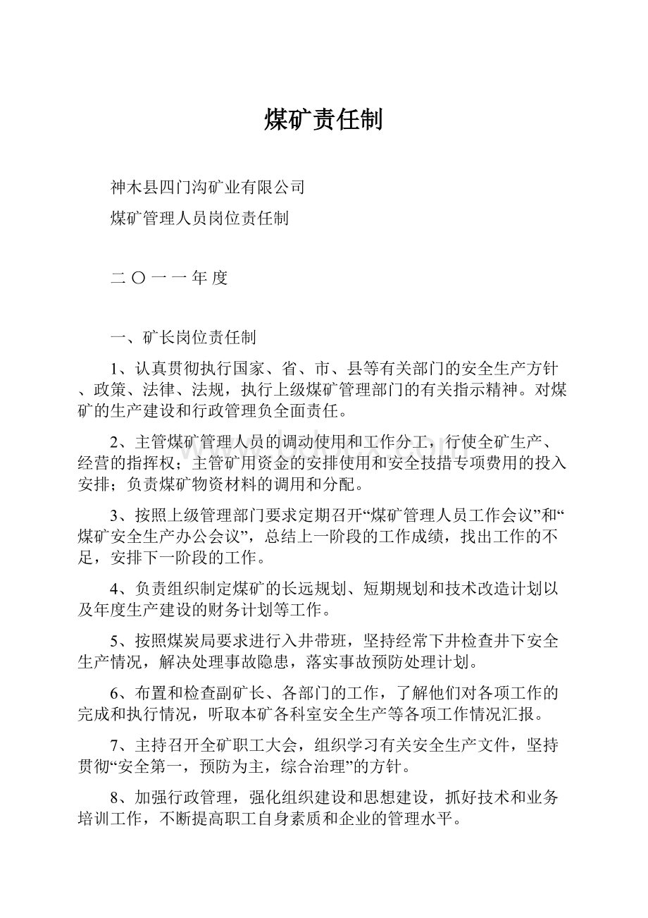 煤矿责任制Word格式.docx