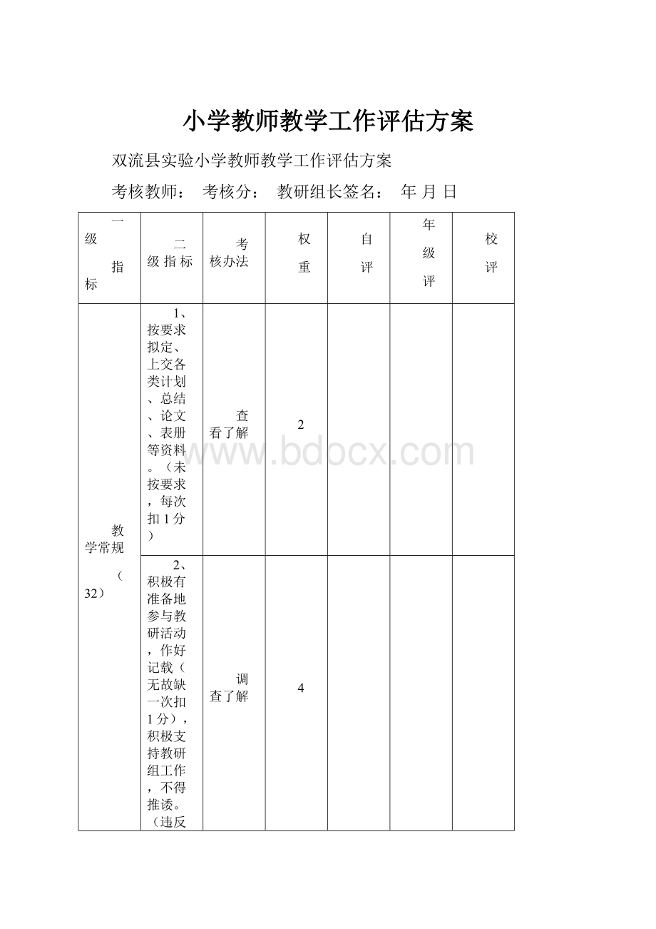 小学教师教学工作评估方案Word格式.docx_第1页