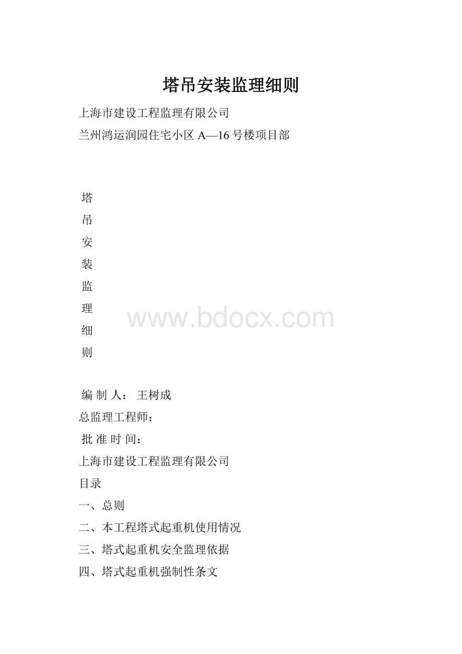 塔吊安装监理细则文档格式.docx