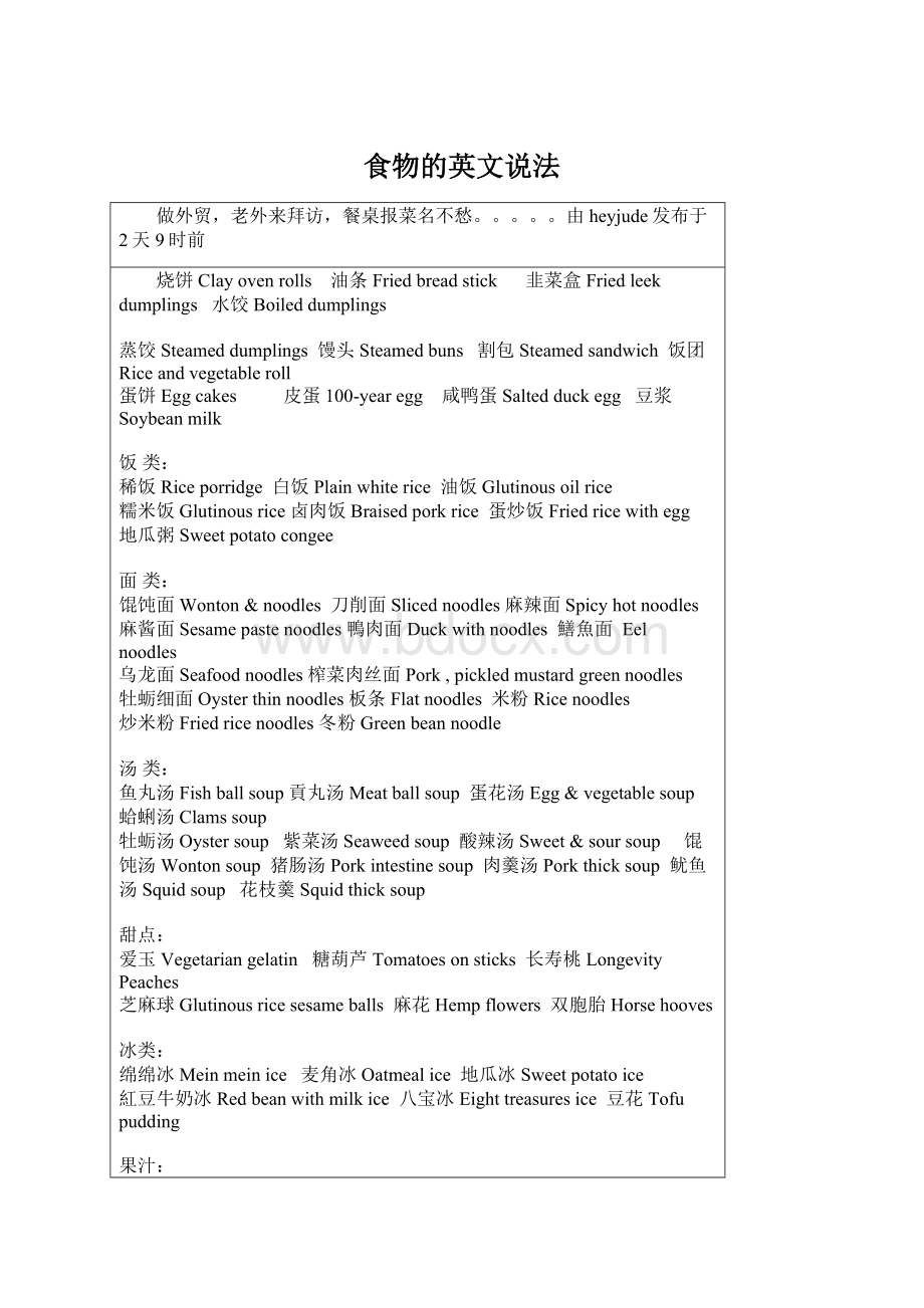 食物的英文说法.docx_第1页