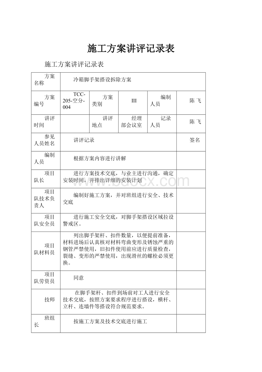 施工方案讲评记录表.docx_第1页