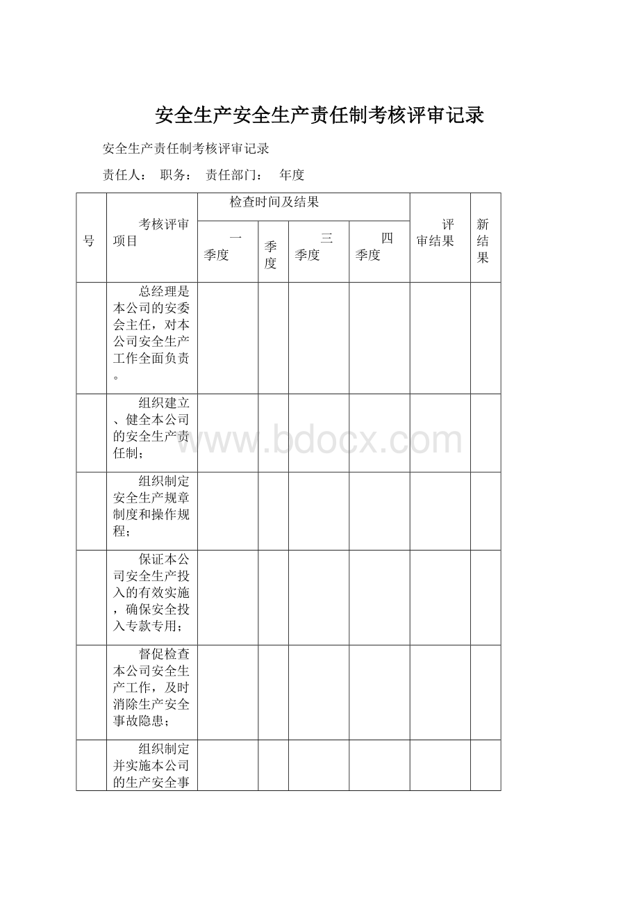 安全生产安全生产责任制考核评审记录Word文件下载.docx_第1页