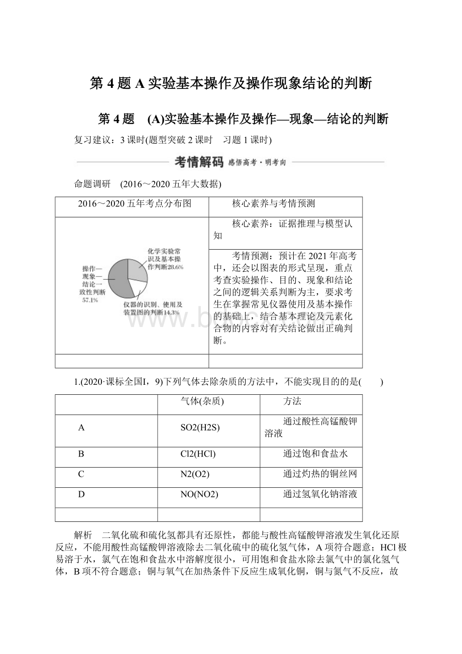 第4题 A实验基本操作及操作现象结论的判断Word文档下载推荐.docx_第1页