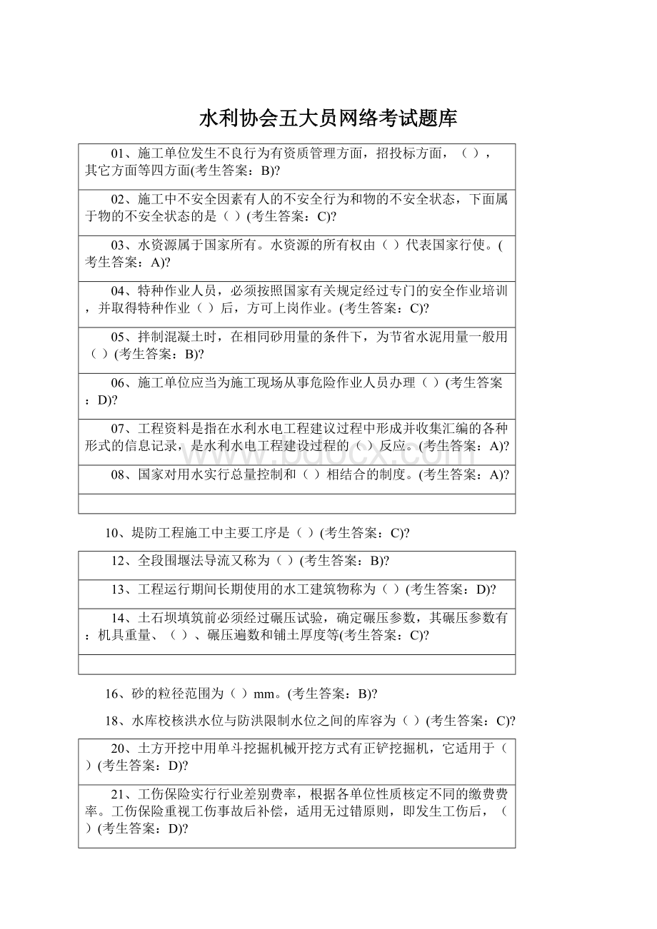 水利协会五大员网络考试题库Word文档下载推荐.docx