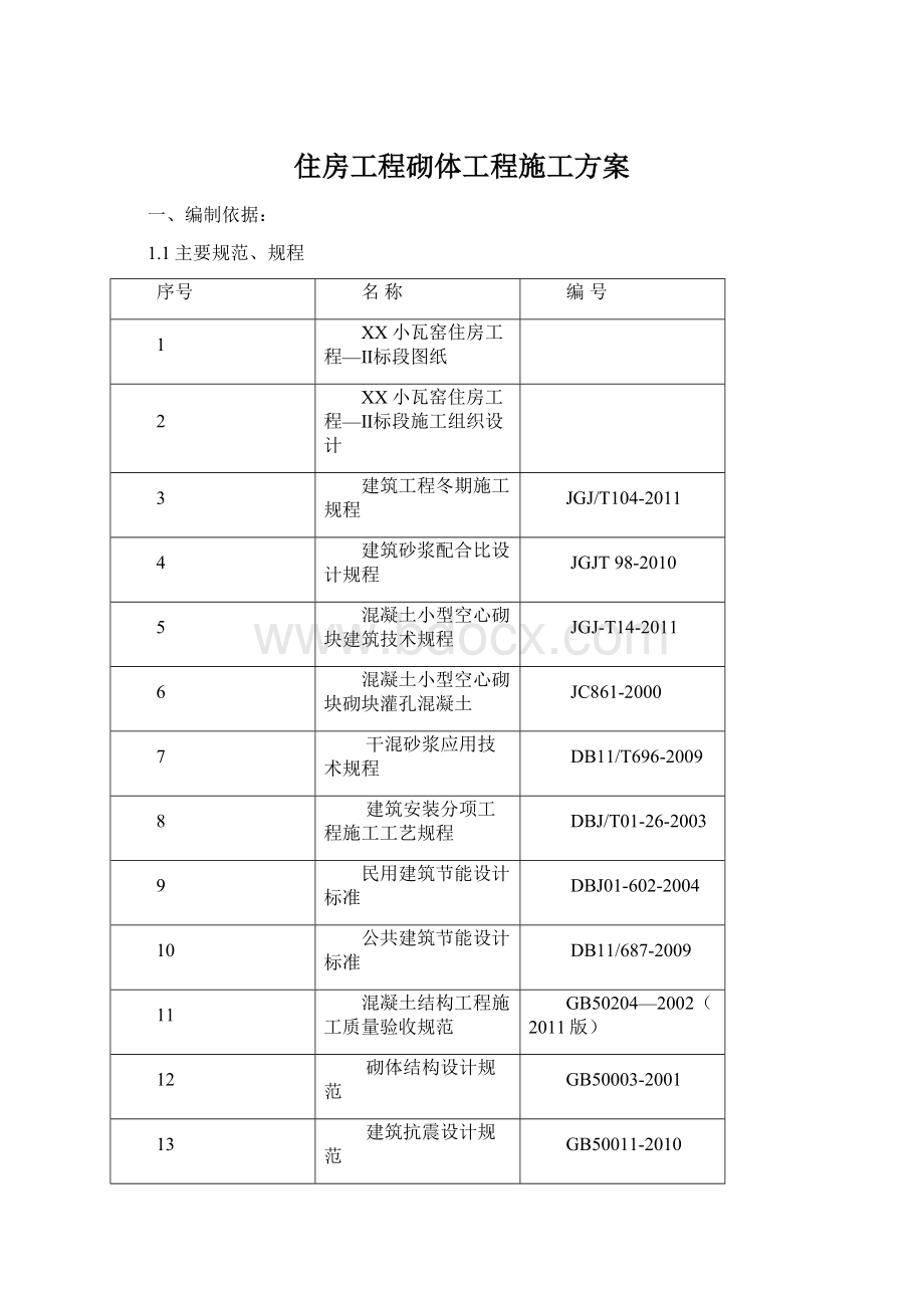 住房工程砌体工程施工方案.docx_第1页