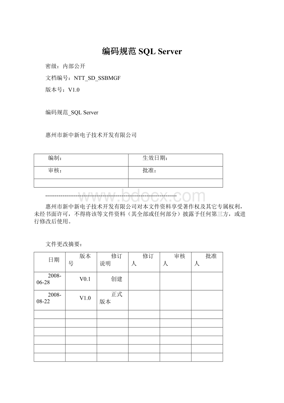 编码规范SQL ServerWord格式文档下载.docx
