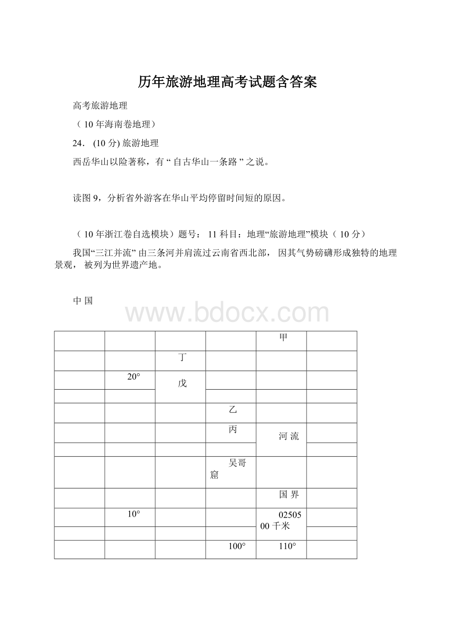 历年旅游地理高考试题含答案.docx_第1页