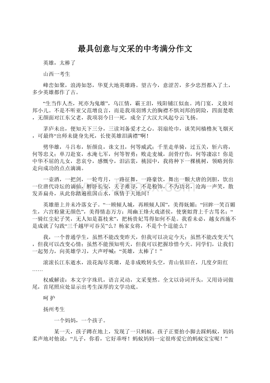 最具创意与文采的中考满分作文Word格式.docx