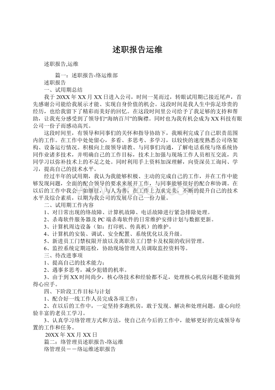 述职报告运维文档格式.docx