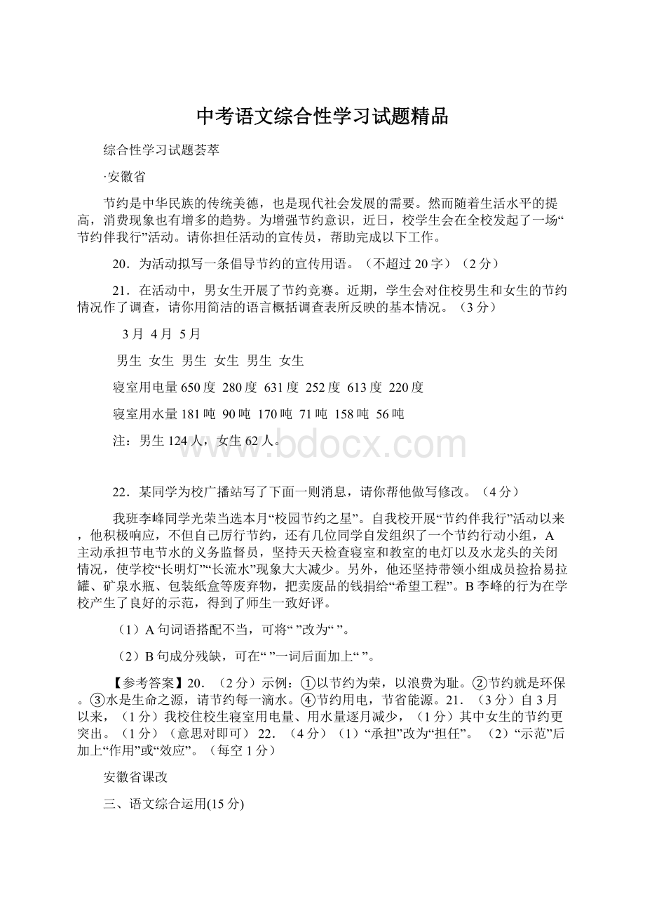 中考语文综合性学习试题精品Word文档下载推荐.docx_第1页