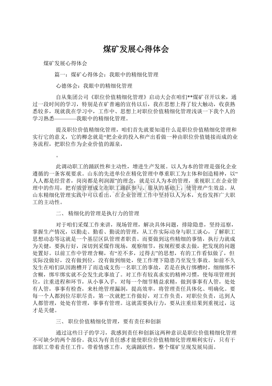 煤矿发展心得体会Word文档下载推荐.docx