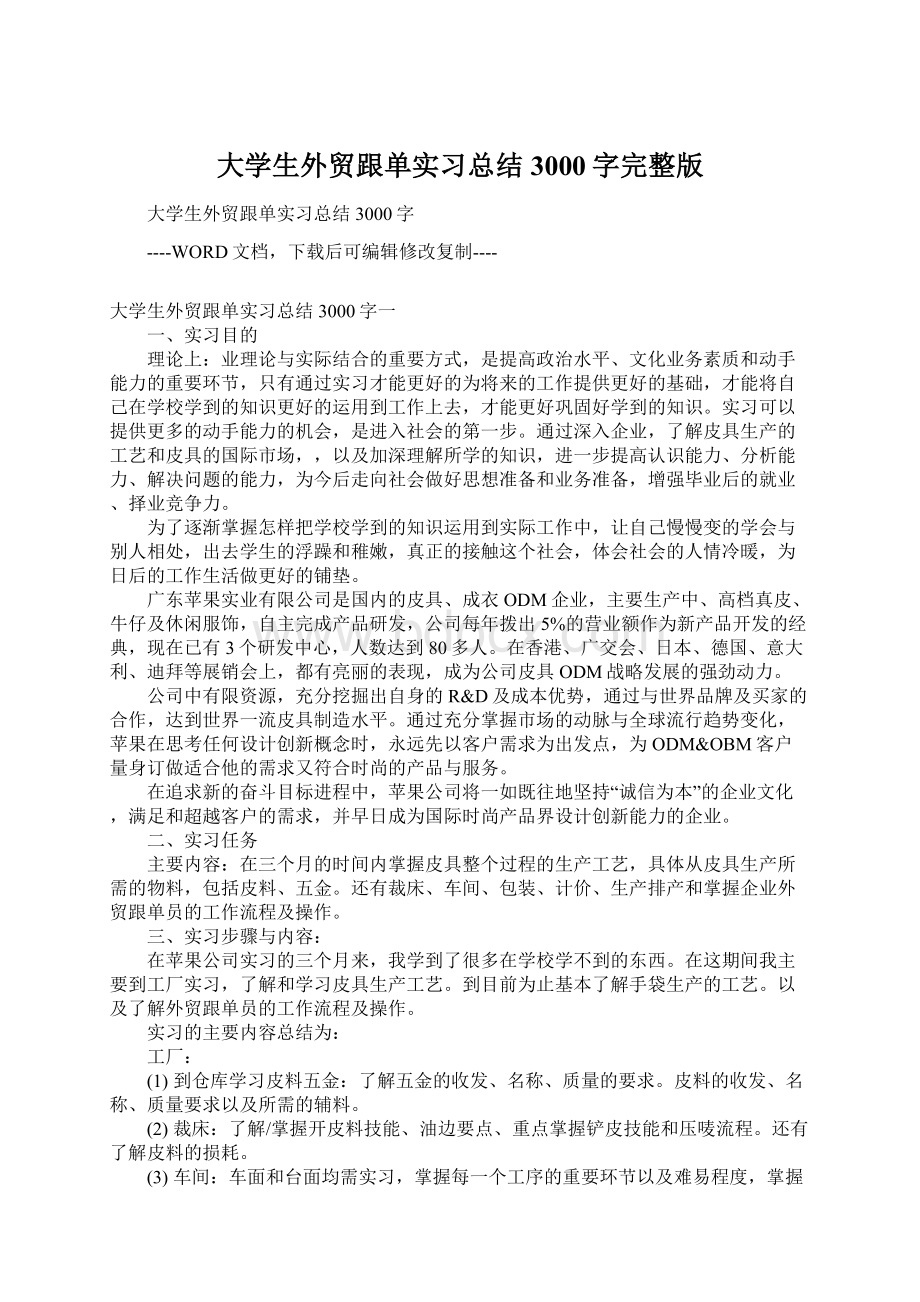 大学生外贸跟单实习总结3000字完整版.docx