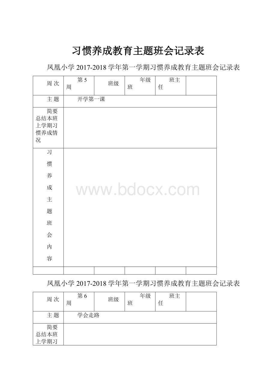 习惯养成教育主题班会记录表Word格式.docx