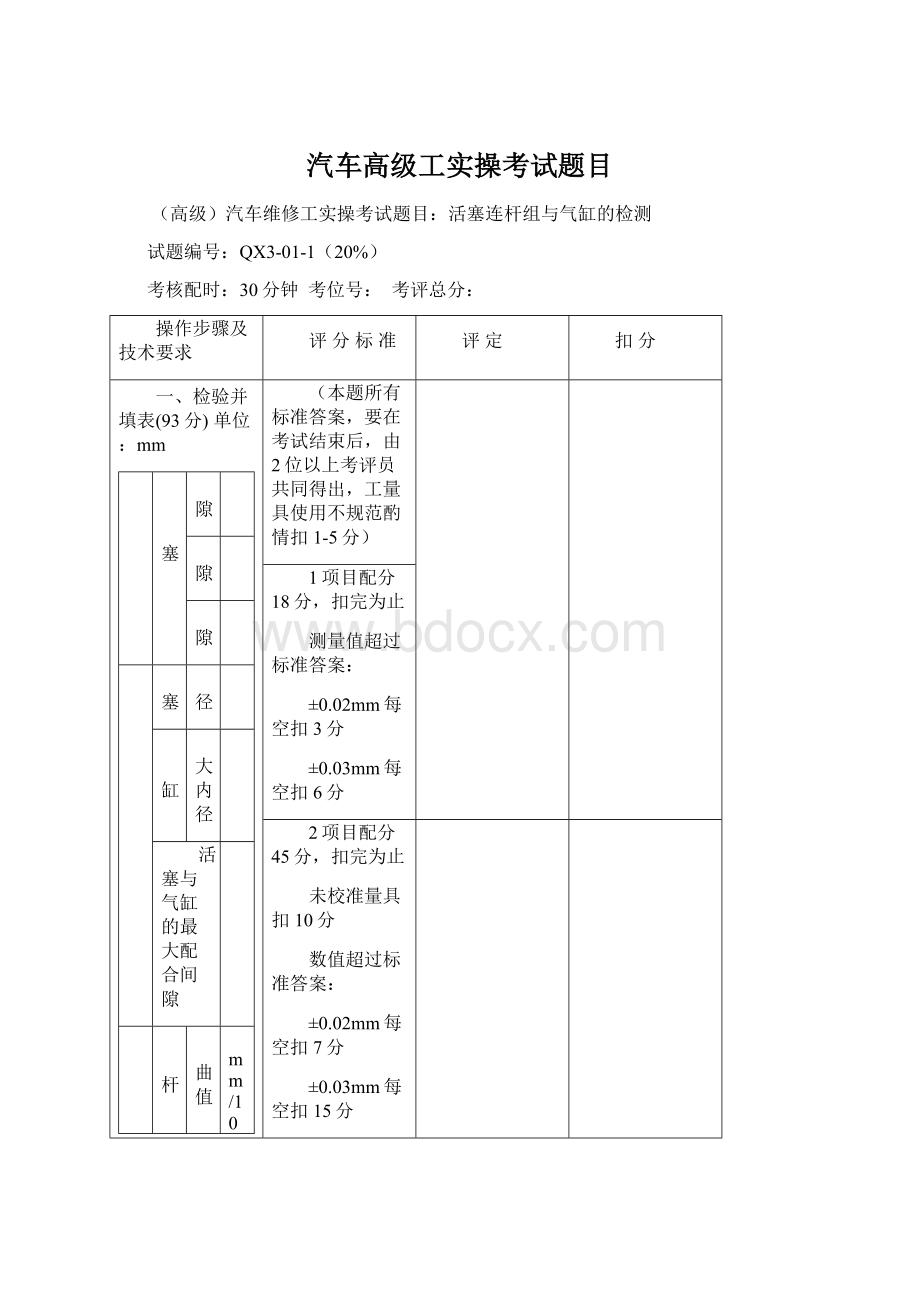 汽车高级工实操考试题目Word文档格式.docx