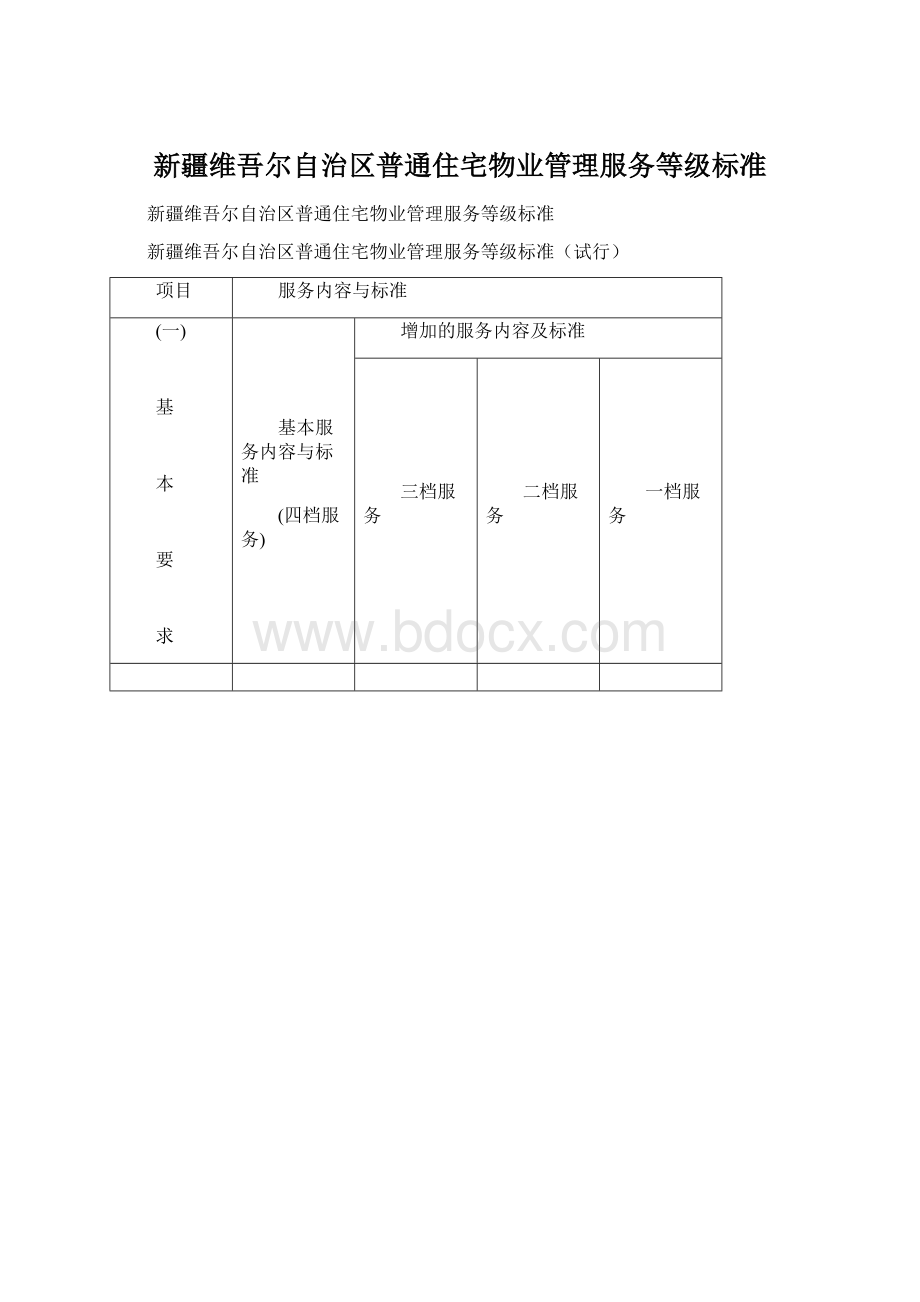 新疆维吾尔自治区普通住宅物业管理服务等级标准Word文档下载推荐.docx