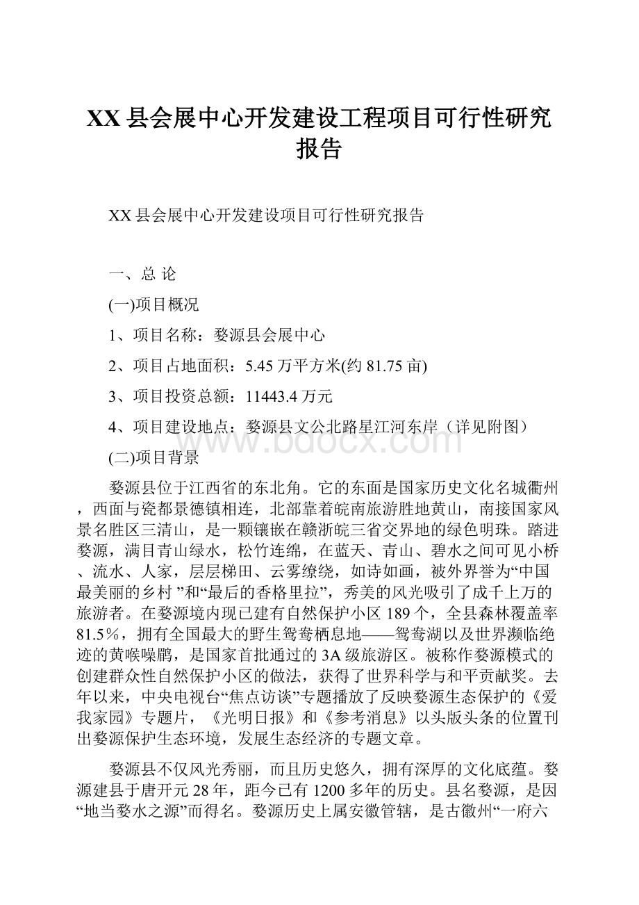 XX县会展中心开发建设工程项目可行性研究报告Word文件下载.docx