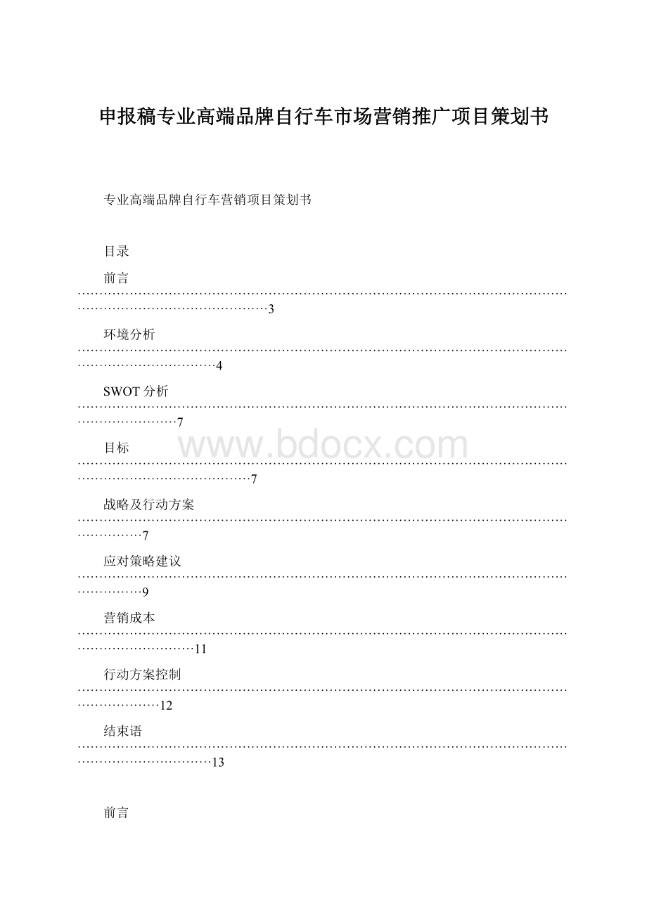 申报稿专业高端品牌自行车市场营销推广项目策划书.docx_第1页