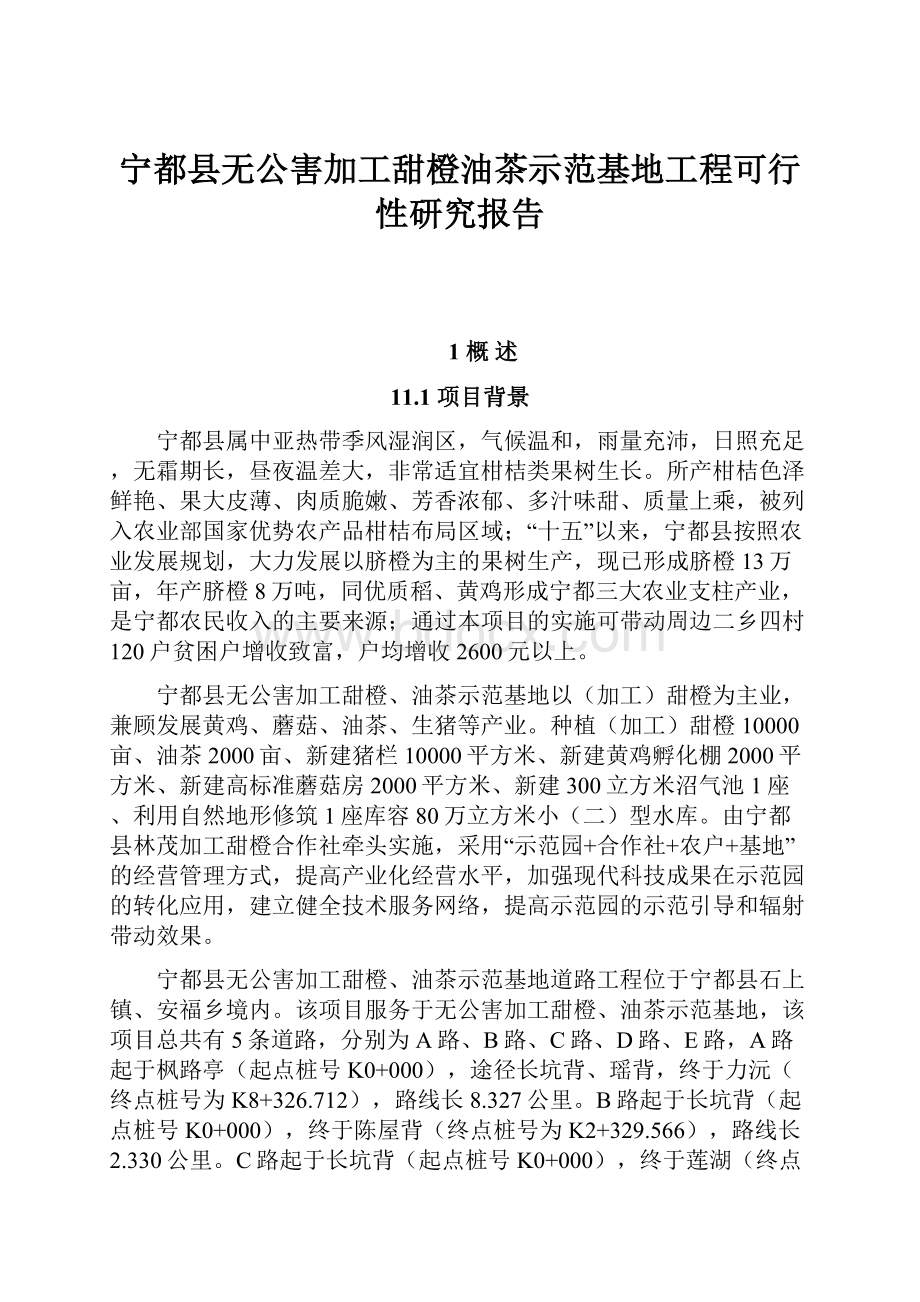 宁都县无公害加工甜橙油茶示范基地工程可行性研究报告Word文档格式.docx