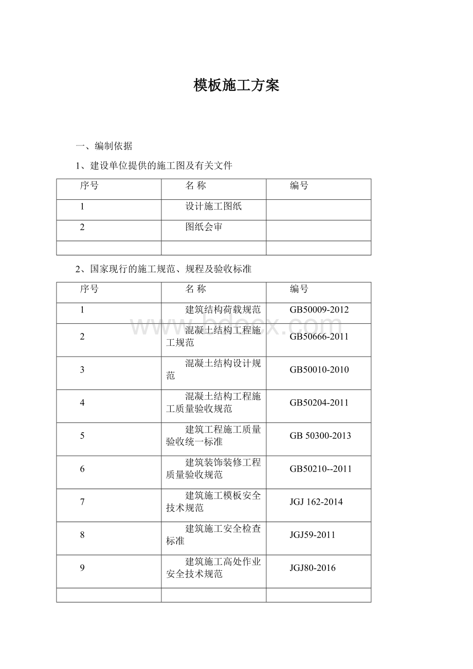 模板施工方案Word格式.docx