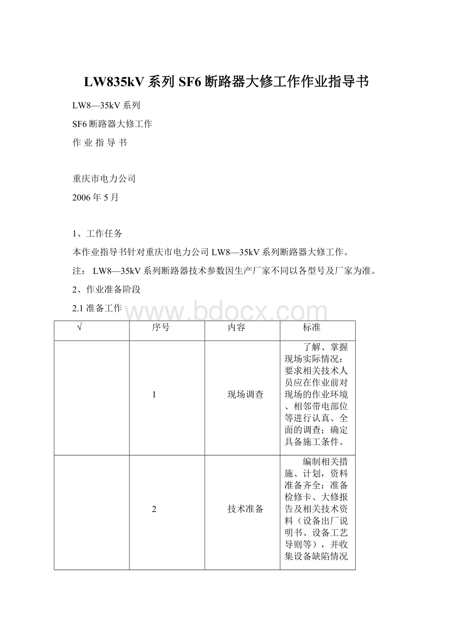 LW835kV系列SF6断路器大修工作作业指导书Word文档下载推荐.docx_第1页