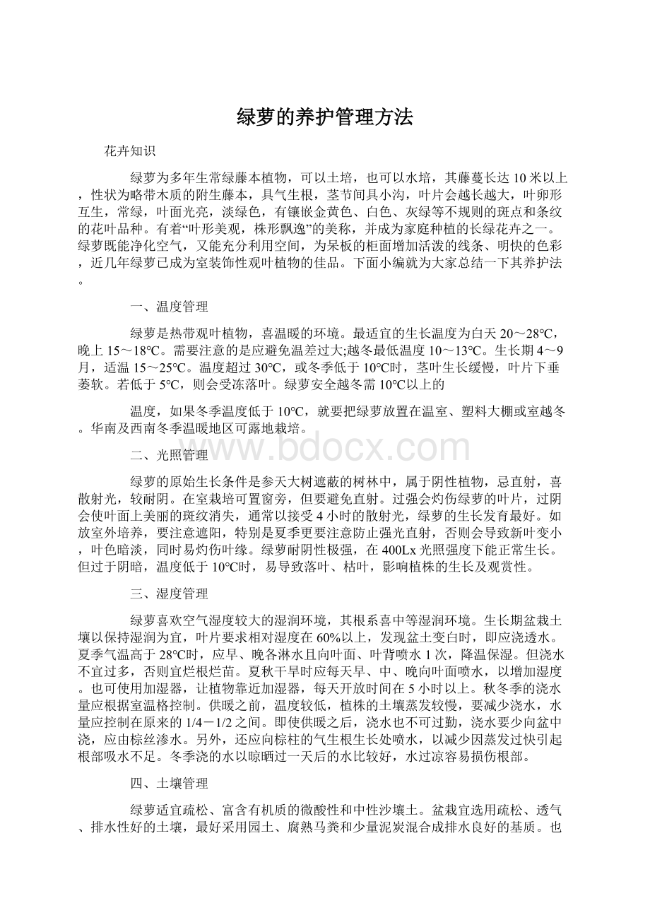 绿萝的养护管理方法.docx_第1页