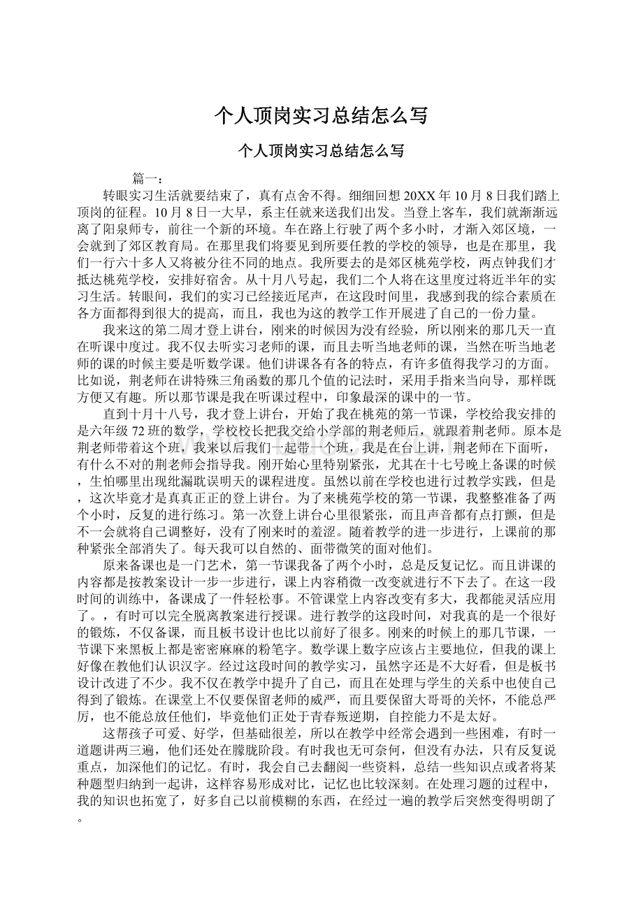 个人顶岗实习总结怎么写文档格式.docx