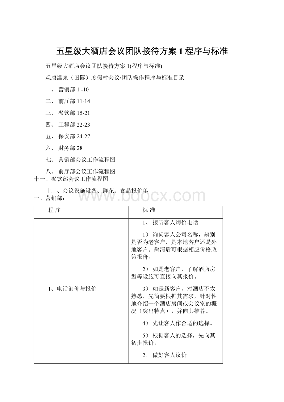 五星级大酒店会议团队接待方案1程序与标准Word文档格式.docx