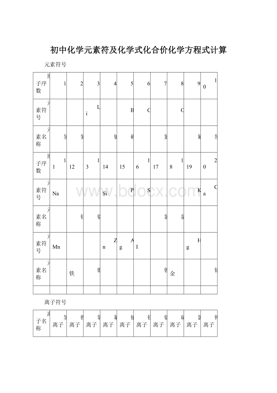 初中化学元素符及化学式化合价化学方程式计算Word格式.docx_第1页