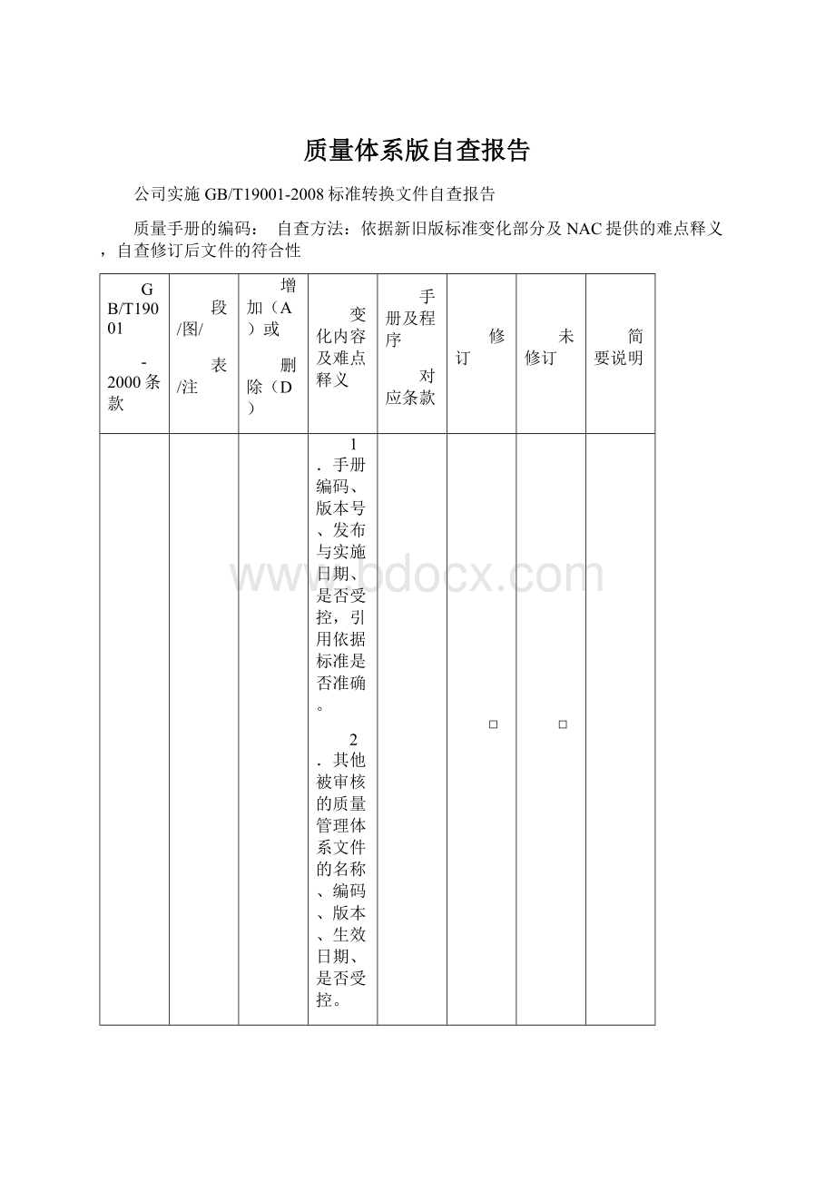 质量体系版自查报告.docx