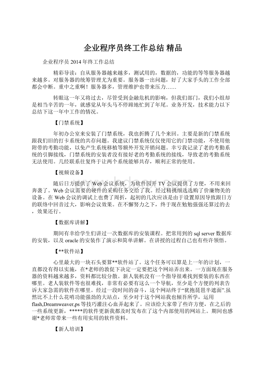 企业程序员终工作总结 精品.docx_第1页