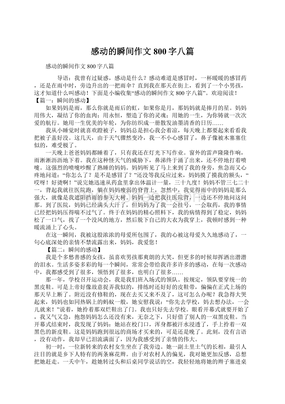 感动的瞬间作文800字八篇.docx