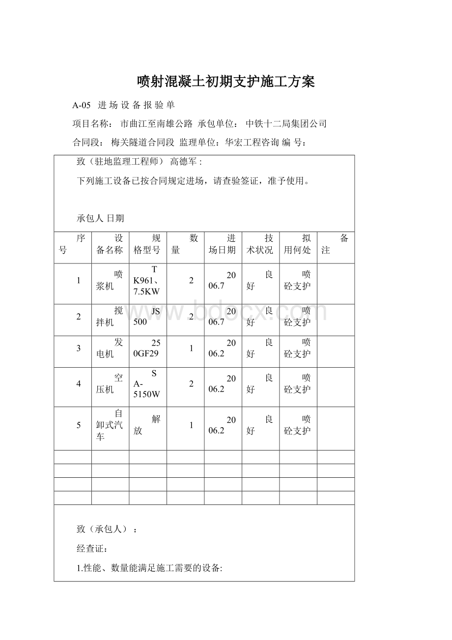 喷射混凝土初期支护施工方案Word文档格式.docx