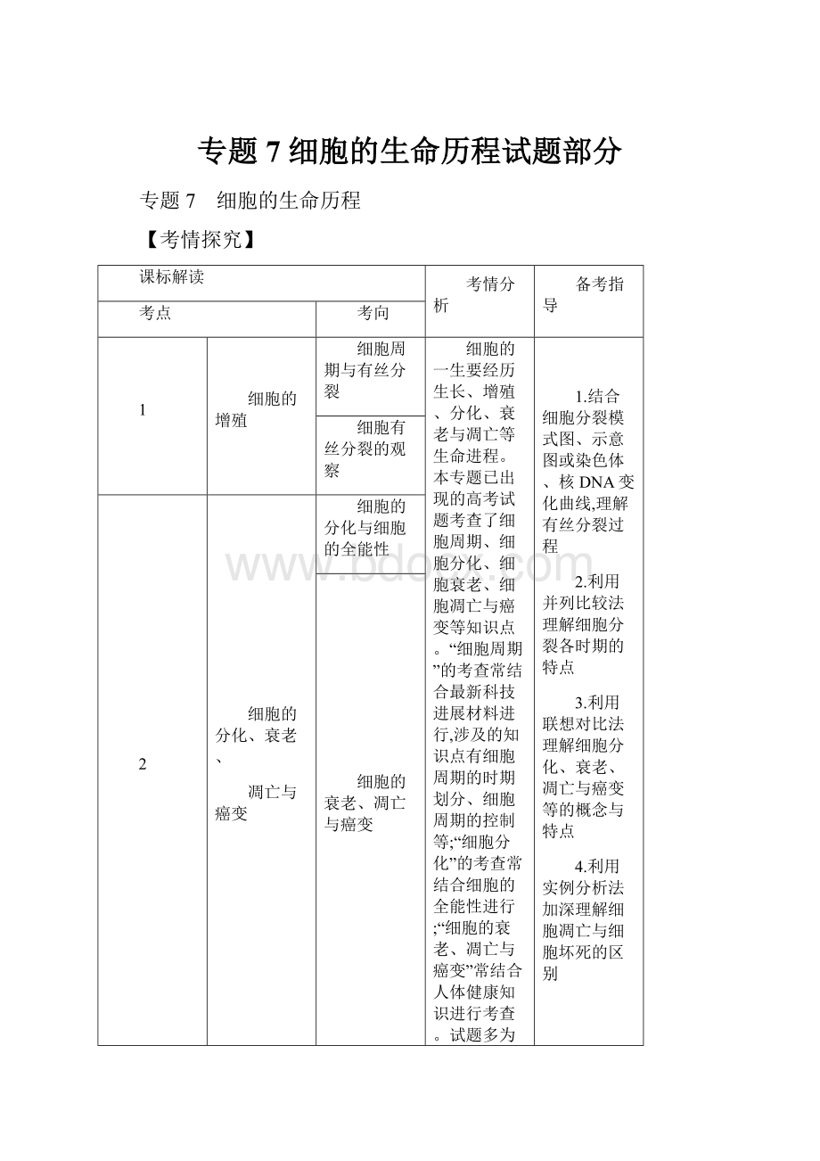 专题7 细胞的生命历程试题部分.docx