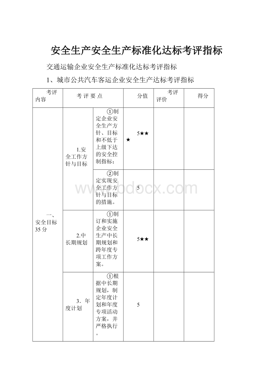 安全生产安全生产标准化达标考评指标Word文档下载推荐.docx_第1页