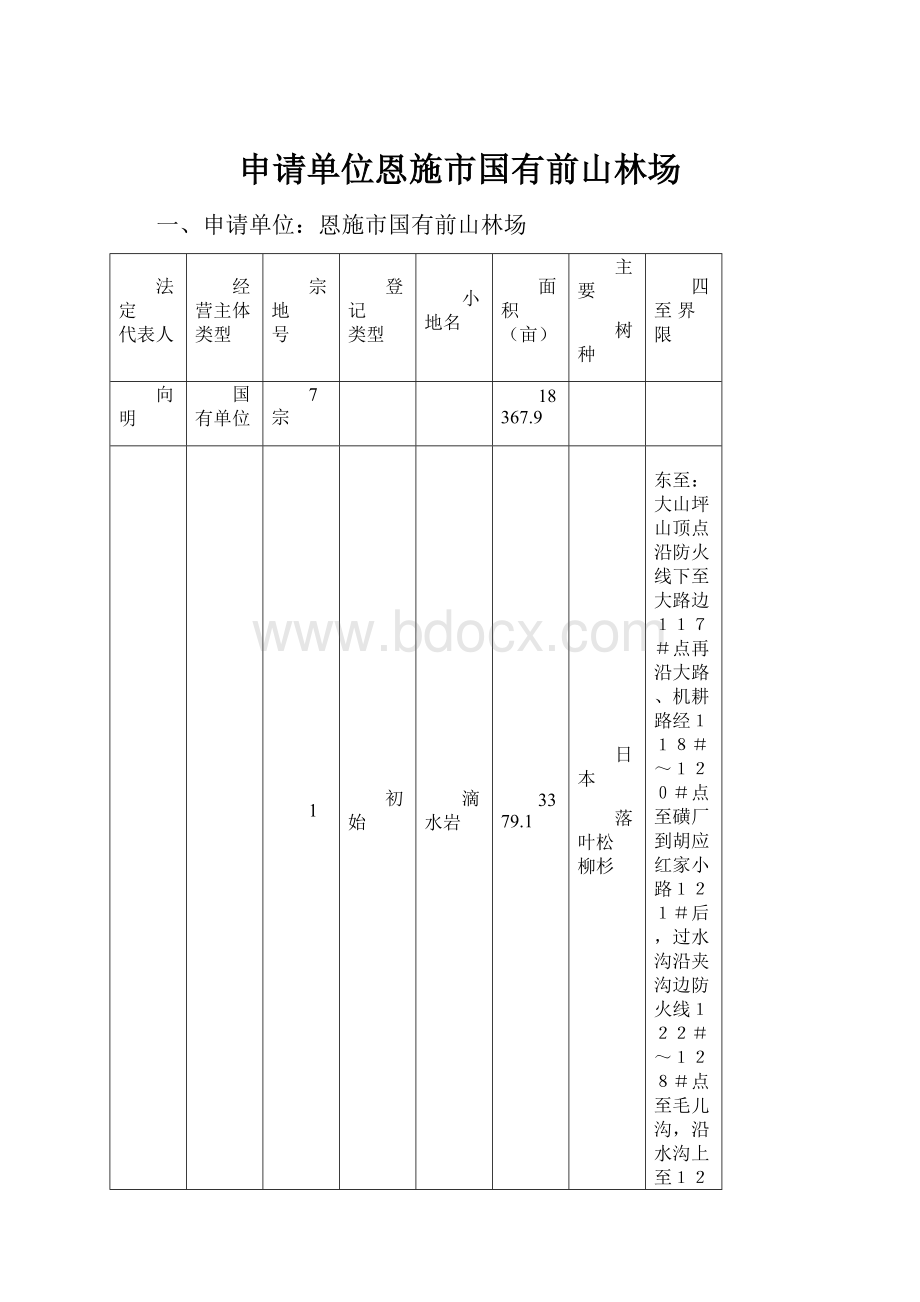 申请单位恩施市国有前山林场文档格式.docx