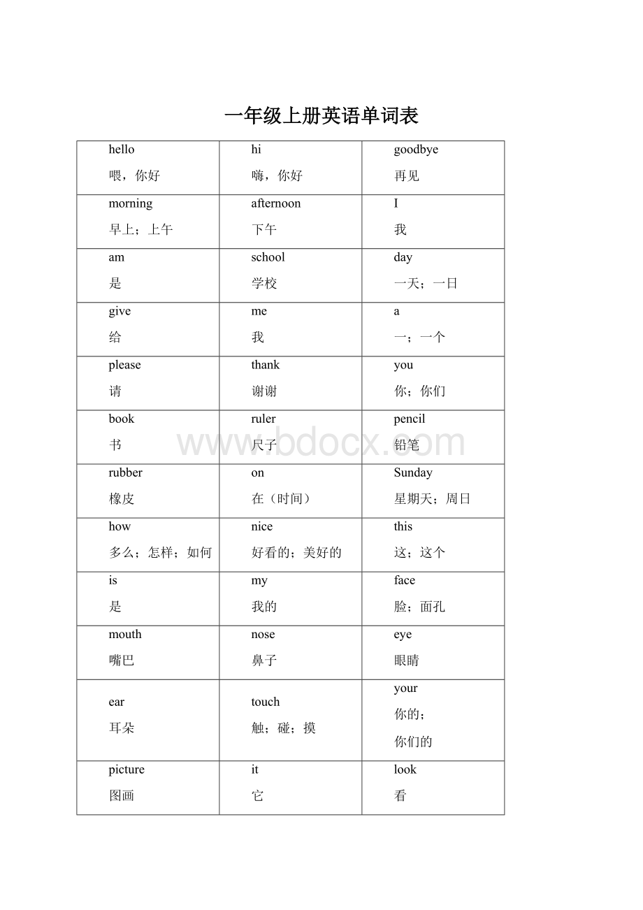 一年级上册英语单词表.docx_第1页