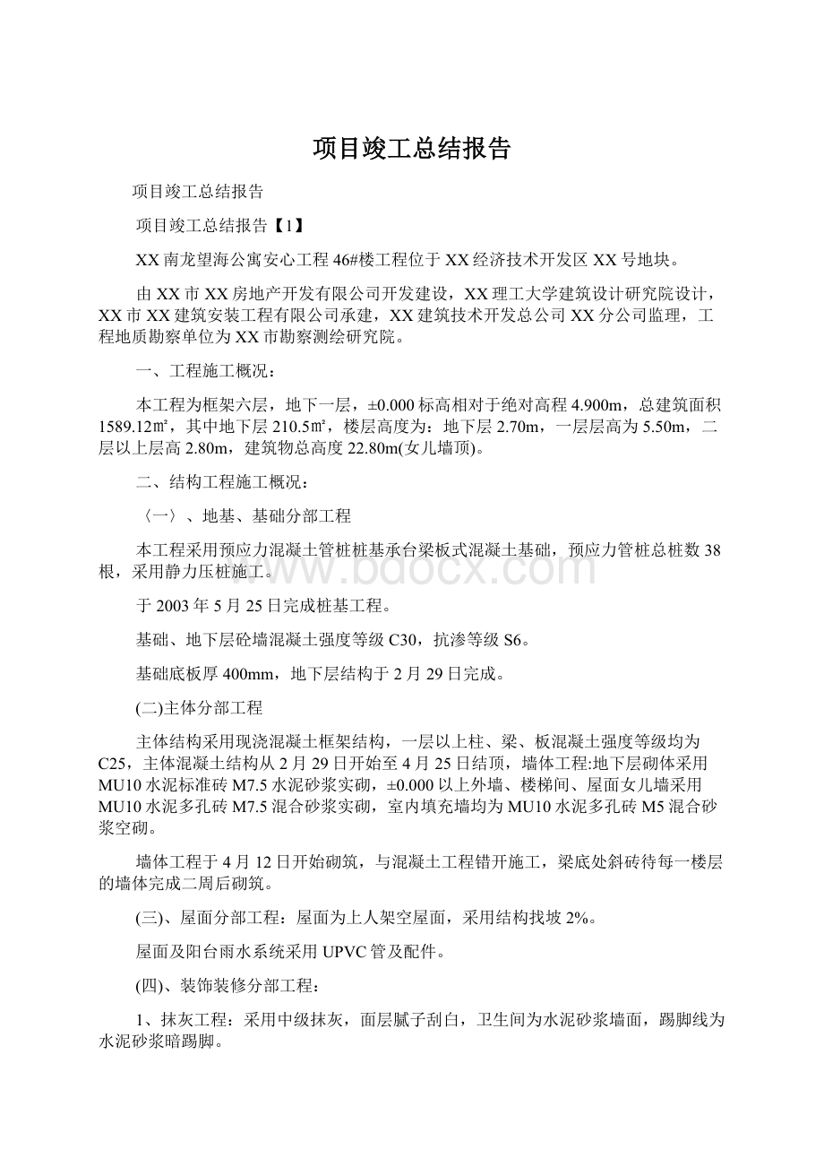 项目竣工总结报告.docx_第1页