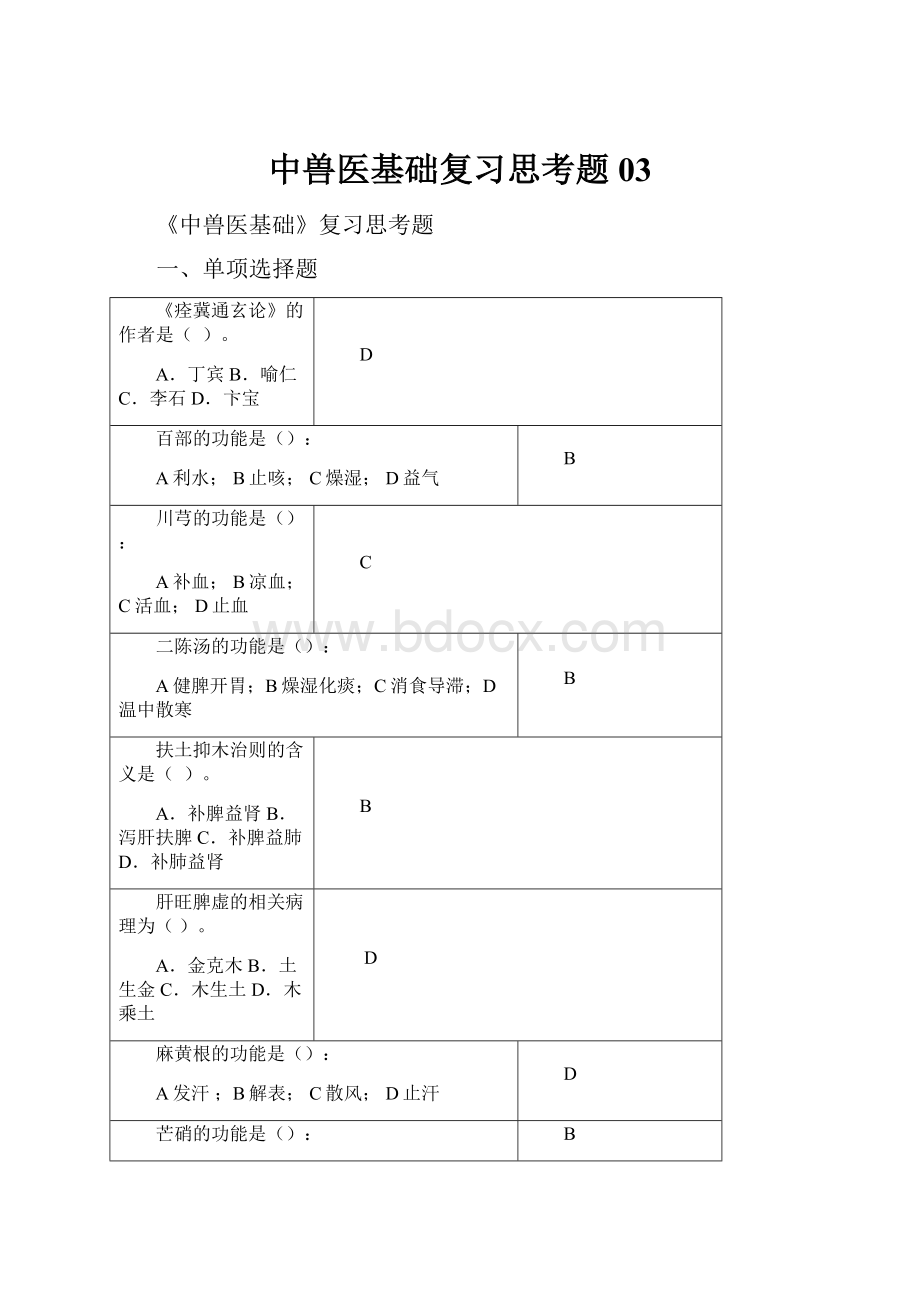 中兽医基础复习思考题03Word文档格式.docx